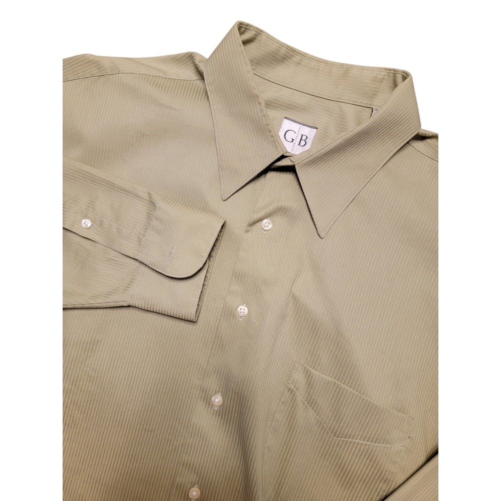 Geoffrey Beene Mens Khaki Green Pin‎ Stripe Shirt Wrinkle Free Tall 18.5 35/36